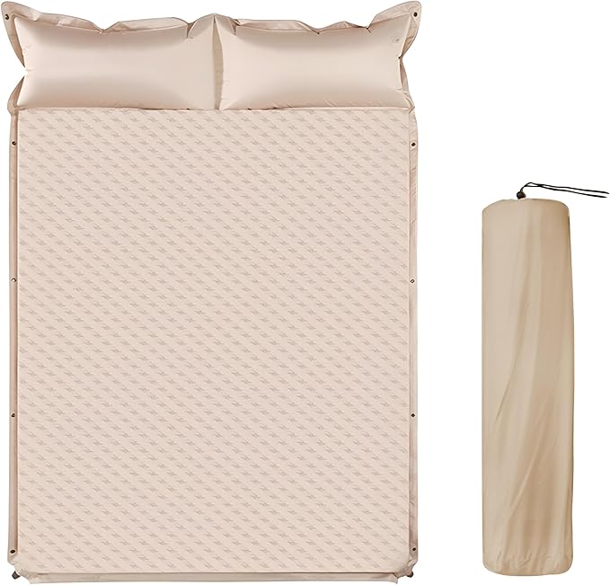 Self-Inflating Camping Mat - 1.2/2 Thick Portable Air Mattress with Pillow for Outdoor Hiking &amp Travel(Offwhite 2 for Two)