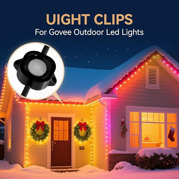 FORHOGAR 60PCS Mounting Brackets Compatible with Govee Outdoor Lights Pro H706 Light Clips for Govee Permanent RGBIC LED Lights 3M Glue Replacement Outdoor Lights Decor Extension(Black)