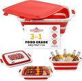 Collapsible BBQ Prep Tub for Meal Prep MarinatingFood Storage picnics camping barbecuescutting fruits and vegetables - Includes Cutting Board and Locking Lid(X-Large) Red