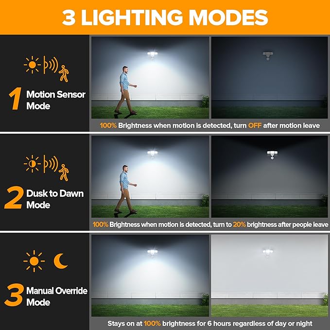 LUTEC 74W 8000 Lumen Motion Sensor Outdoor Lights 5000K Daylight IP65 Waterproof Flood Lights Outdoor with Night Light Dusk to Dawn Motion Detector LED Security Light for Outside Garage Yard-White