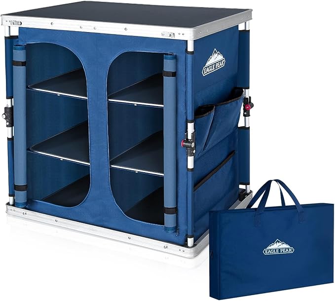 EAGLE PEAK Double Folding Camping Table with Storage Organizer and Side Pockets Portable Outdoor Portable Camping Table for BBQ Picnic and Tailgating Carry Bag Included Blue
