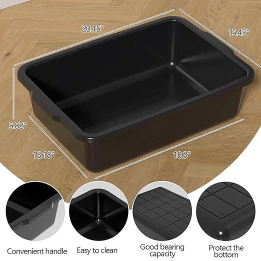 Sadstory 24 L Commercial Bus Tubs Plastic Bus Tub Box Large Black 6 Packs