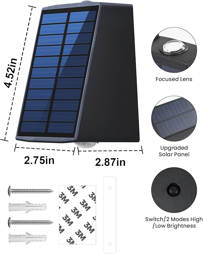 LUHLEE Solar Wall Lights Outdoor 2000mAh 3000K Wall SconcesUp and Down LightingIP65 Waterproof Solar Outdoor Lights for Wall House Fence Patio Porch Garage Yard (Warm White 4 Pack)