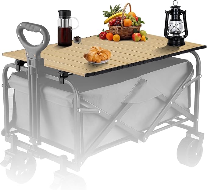 Metal Tabletop Board for Wagons CartFoldable Table 34×21 Heavy Duty for WagonAlloy Board with Load Capacity 68LBSCamping Essential and Gear for Outdoor Party with Family and Friends(Khaki)