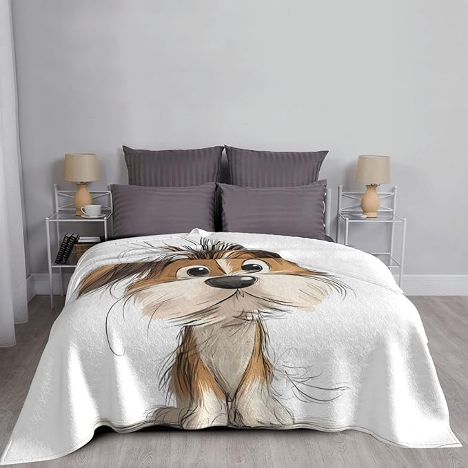 Scribbled Puppy 60x50 Printed Soft Fleece Blanket for Sofa Bed and Camping - Cozy Blanket for Travel Picnics Nighttime Use