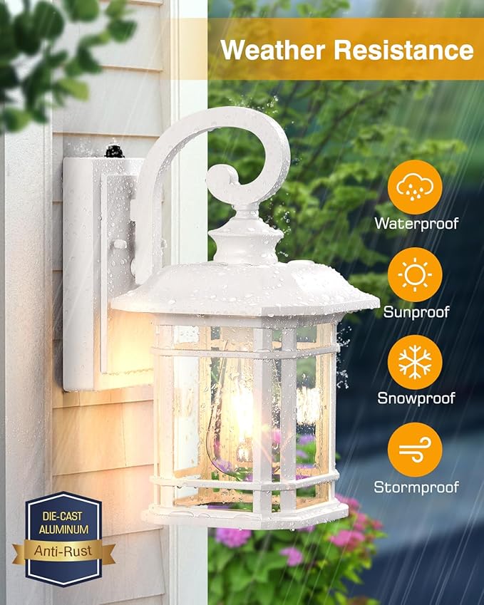 VIANIS White Outdoor Wall Lights Dusk to Dawn Outdoor Light Fixture 100% Aluminum Exterior Lighting Fixtures for House Porch Garden Doorway Waterproof