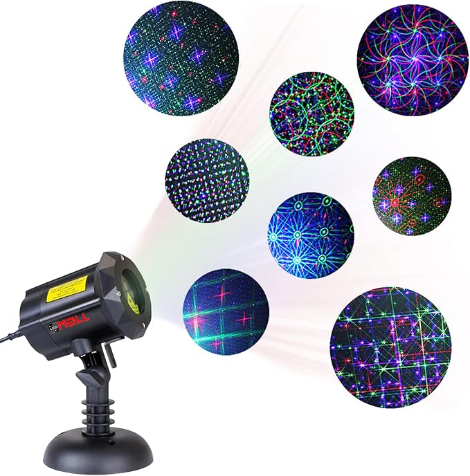 LedMall Motion 8 Patterns in 1 Red Green and Blue Outdoor Christmas Laser Lights Projector with remote control and Security Lock