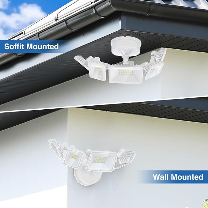 70W LED Flood Lights Outdoor Waterproof IP65 5 Heads Exterior Security Lights 6500K Super Bright Floodlight Fixture Outside Light for House Backyard White
