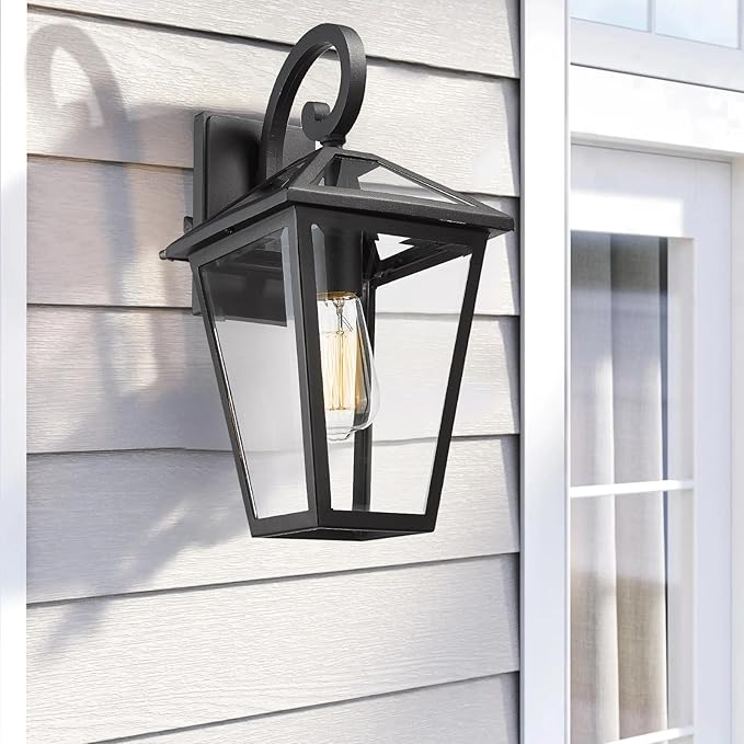 Outdoor Wall Light Fixtures Waterproof Exterior Wall Lanterns with Glass Outside Wall Sconces Front Porch Lights for House Garage Doorway Patio 7H1B-M-2PK BK