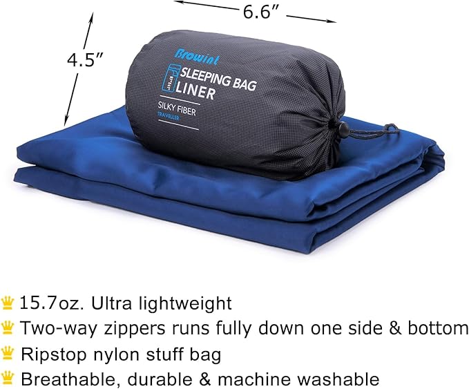 Browint Premium Silky Sleeping Bag Liner with Two-Way Zippers 87x41 Extra Wide Adult Sleep Sack for Hotel Breathable Lightweight Travel Sheet Multifunctional Bed Sheet for Camping All Seasons
