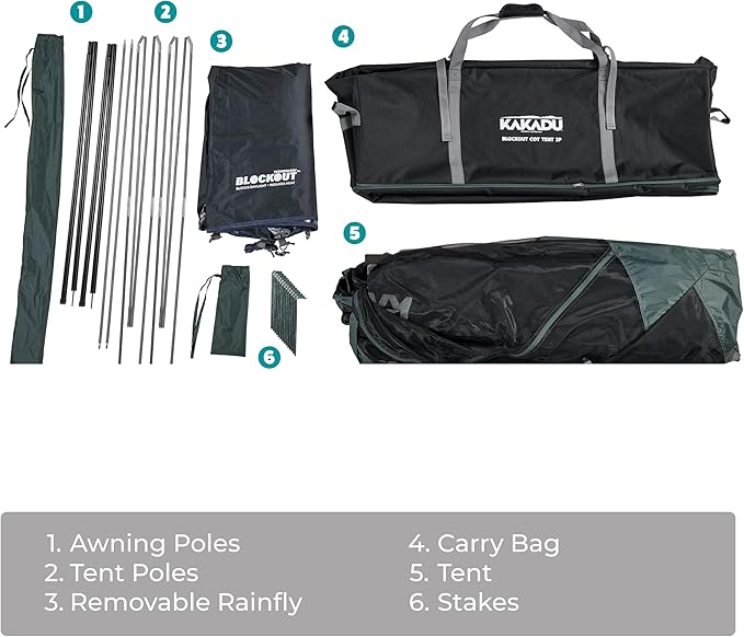 Kakadu Camping Tent Cot 2 Person Quick Setup Folding Compact Elevated Tent with BlockOut Rain Fly Awning Poles Ultra-Fine Mesh Windows and Carry Bag