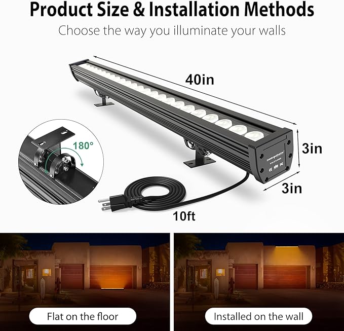 Smart LED Wall Washer Light 168W RGB+CW Color Changing Linear Light Bar with Group and Individual Control Music Sync Timing 120VAC Dimmable Smart Uplight for Outdoor &amp Indoor Lighting Projects