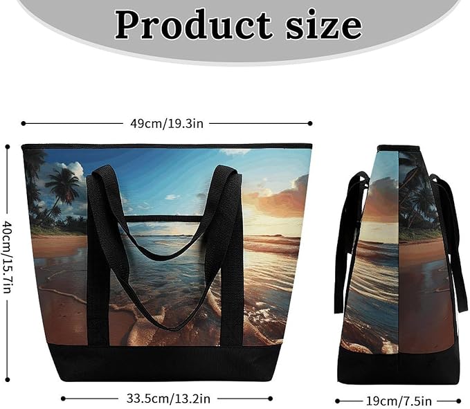 Insulated Shopping BagLarge Reusable Cooler Bags Beach Sunset Tranquil Printed Foldable Shopping BagTravel Waterproof Shoulder Bag