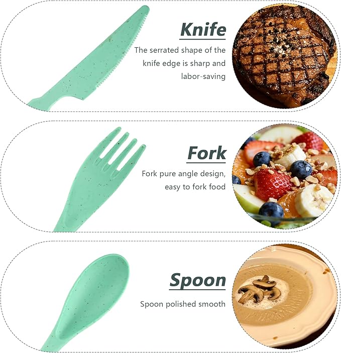 24 Sets Reusable Travel Utensils Set with Case Wheat Straw Portable Knife Fork Spoons Cutlery Eco-Friendly BPA Free Plastic Tableware for Kids Adults Travel Picnic Camping Utensils (8 Colors)
