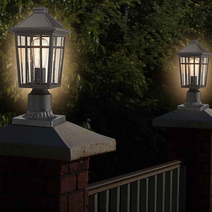Darkaway Outdoor Post Lights Lamp Post Light Fixture Waterproof Aluminum Housing with Glass Fence Post Deck Lighting for Garden Patio Pathway (1 Pack Black)