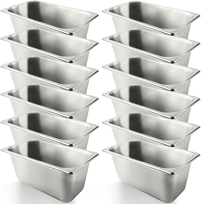 12 Pcs 1/3 Size 6 Inch Deep Restaurant Hotel Pan 201 Gauge Stainless Steel Steam Table Pan Commercial Catering Food Trays Warming Pans for Food Hotel Buffet