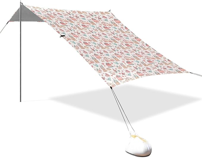 ALAZA Cartoon Wedding Heart Beach Tent Sun Shelter UPF50+ Protection Beach Shade Canopy w/ 4 Sandbags for Outdoor Camping Fishing Backyard Fun Picnic 10x9 ft