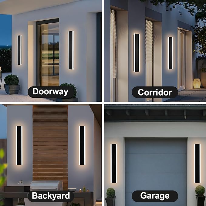 2-Pack 32-Inch Linear LED Outdoor Wall Light Fixture IP65 Waterproof Exterior Wall Sconce with Build-in Integrated LED &amp 5 Color Dimmable for Patio Porch (3000K/3500K/4500K/5000K/6000K)