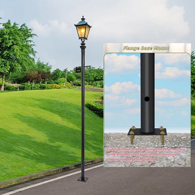 10FT Outdoor Lamp Post Split Street Light Pole with Cross Arm Base Mount Lighting Post Fixtures for Pathway Courtyard Parking Lot Fits Standard 3 Post Top Fixtures (10FT 76mm Base Mount)