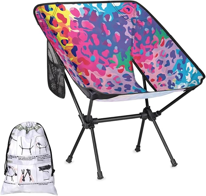 Honeybaby Folding Camping Chair Colorful Leopard Print Camping Chairs Lightweight Portable Chair Outdoor Foldable Chairs for Camping Travel Picnic Beach Hiking