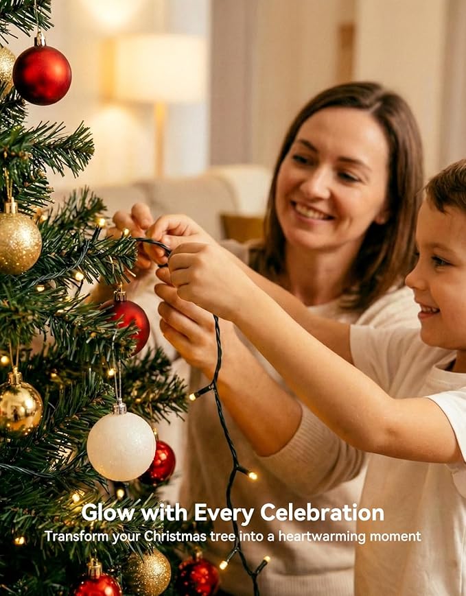 LitHome 99FT 300 LED String Lights Outdoor Waterproof 8 Modes Christmas Lights Plug In Green Wire Warm White String Light with Timer &amp Memory Function Tree Light Outdoor for Xmas Garden Patio D
