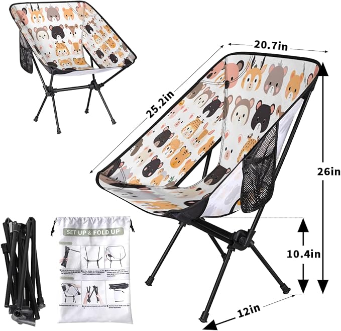 Animal Deer Face Theme Camping Chair Lightweight Portable Chairs for Adults Easy Installation Outdoor Foldable Camping Chair for Camping Fishing Hiking Picnic Beach