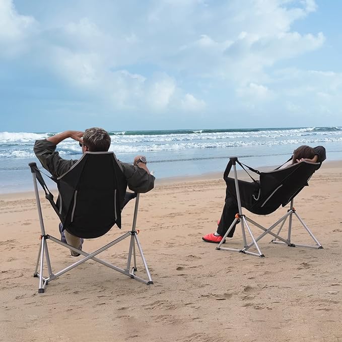 KingCamp Oversized Hammock Camping Chair Swinging Recliner Chair for Backyard Lawn Beach Camp Outside Indoor Adults Portable Lounger Folding Chair Hold Up to 264lbs Cup Holder (Green/Grey)