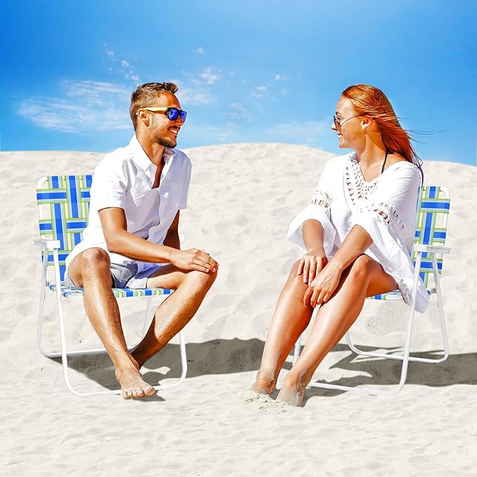 Giantex 2-Pack Lightweight Folding Camping Chairs 330 LBS Beach Chairs with Armrests No Assembly Needed Portable Webbed Lawn Chair for Picnic Fishing Patio Yard Outdoor Events Blue