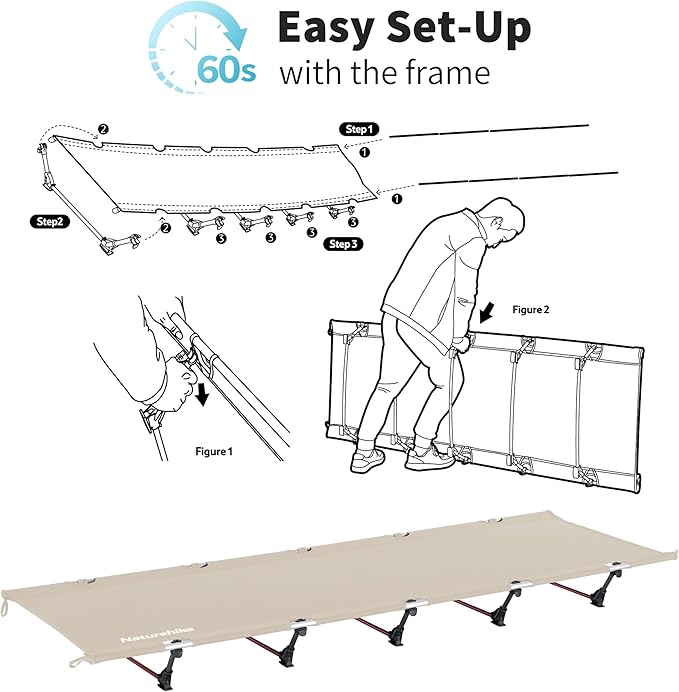 Naturehike GreenWild Camping Cot Ultralight Folding Backpacking Cot 60-Second Easy Set-Up Supports 330lbs Portable Camping Bed for Adults for Camping Hiking Travel Home