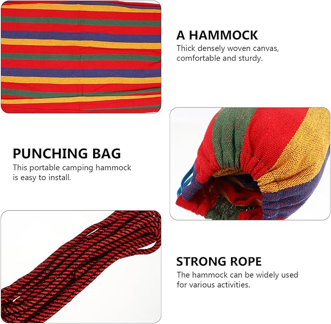 Veemoon Travel Outdoor Camping Single Hammock Portable Canvas Widen Swing Hammock 200x100cm Red Striped for Backpacking and Hiking