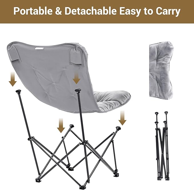 Oversized Padded Camping Chair with High Back Heavy Duty Folding Comfy Chair Butterfly Chair for Adults Lawn Patio Outdoor