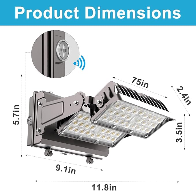 Lightdot 4Pack 250W LED Wall Pack Lights 360° Adjustable Panel with Dusk to Dawn Photocell 37500Lm 5000K IP65 Waterproof &amp Advanced Heat Dissipation Outdoor Security Lighting(Height:20~35ft)