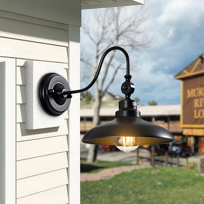 2-Pack Outdoor Wall Lights Matte Black Farmhouse Gooseneck Barn Light 9.8 inch Angle-Adjustable Waterproof Exterior Wall Light Fixtures Modern Wall Mount Porch Lights for House Garage Doorway