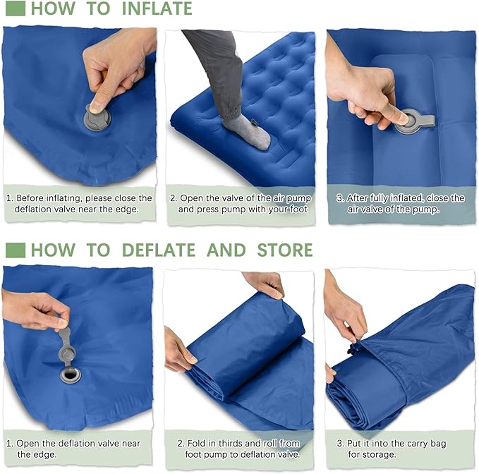 Inflatable Sleeping Pad for Camping Ultralight Sleeping Mat with Built-in Foot Pump 5.1 Extra-Thick Camping Mattress Pad for Backpacking Hiking Tent Traveling