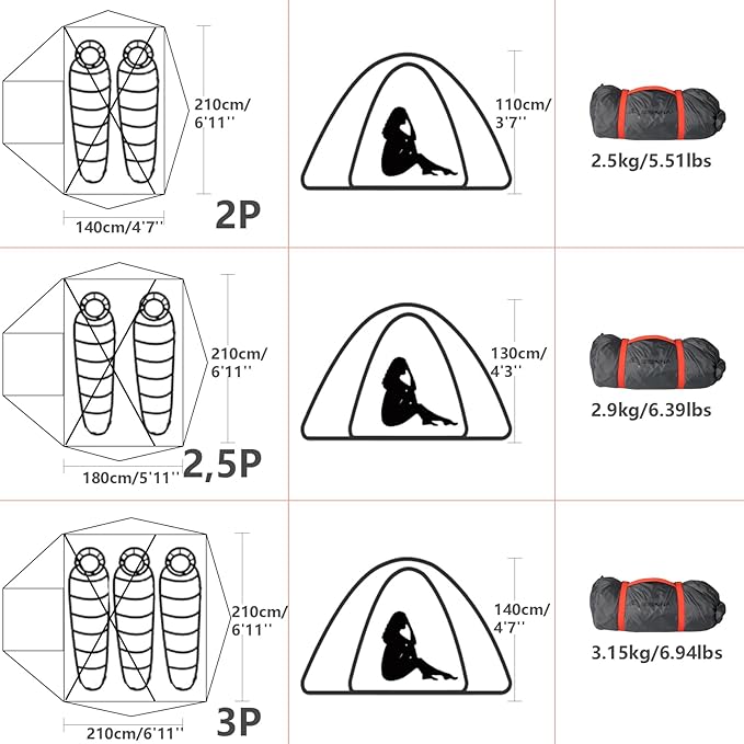 BISINNA Lightweight 3 Season Camping Tent for 2/2.5/3 Person Waterproof UPF40+ Backpacking Tent with Double Layer Ventilation Easy Setup for Family Camping Hiking Outdoor Adventures