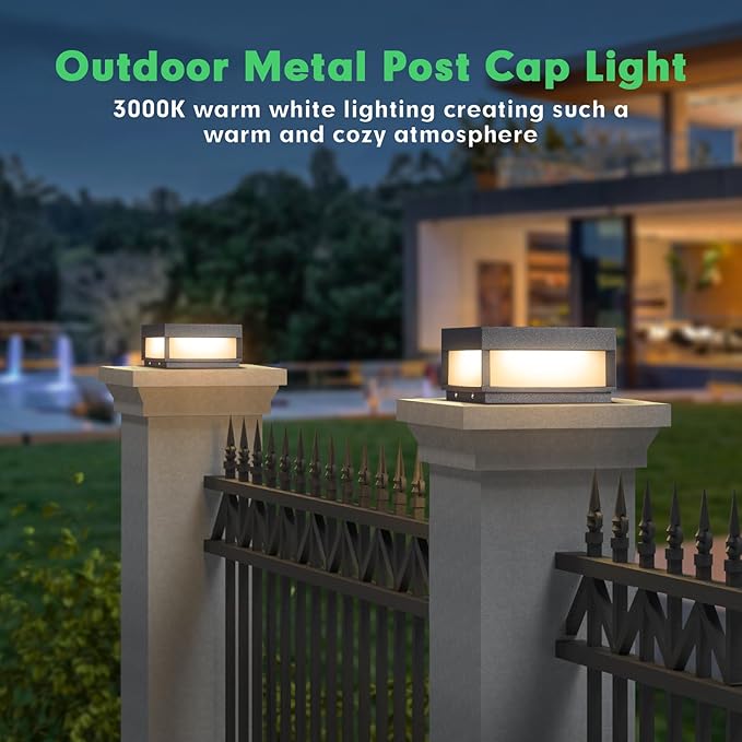 Outdoor Post Light7.87 Modern Column Pillar Lamp Outside LED Fence Deck Cap Lights IP65 Waterproof 3000K Warm Lighting Lantern for Driveway Patio Garden DecorationHigh Voltage Wired