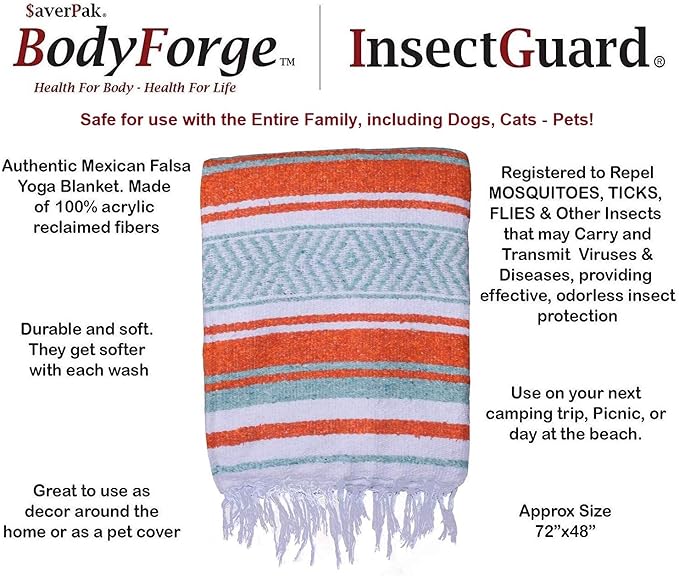 InsectGuard Permethrin Treated Mosquitoes Flies Ticks Insect Repellent BodyForge Authentic Mexican Falsa Yoga Blanket