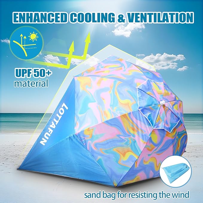 Beach Shelter Umbrella Premiere UPF 50+ Umbrella Shelter for Sun and Rain Protection for Adult (10-FootBlue Stripe)