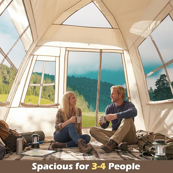 Goplus 4 Person Camping Tent Portable Automatic Easy Setup Cabin Tent with Rainfly Mesh Windows 2 Doors &amp Carrying Bag Lightweight Outdoor Sun Shelter for Hiking Traveling Picnic