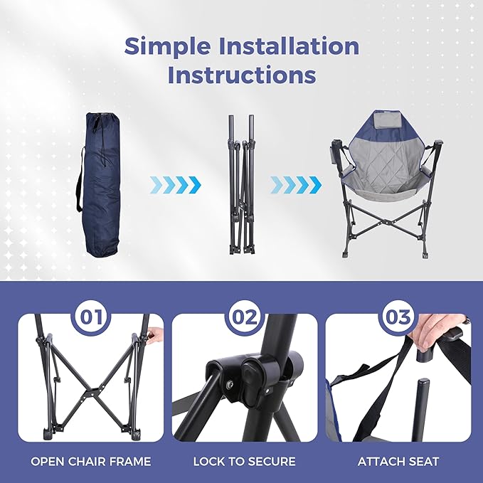 Hammock Camping Chair with Adjustable Backrest Portable Folding Rocking Camping Chair with Ergonomic Seat &amp Padded Headrest Ideal for Camping Travel Tailgating Grey &amp Blue