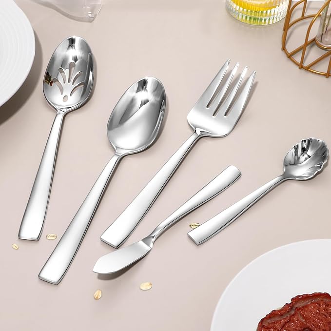 Lazycorner 53 Piece Silverware Set wiith Steak Knives and Serving Utensils 18/10 Stainless Steel Flatware Set Mirror Polished Eating Utensils Sets Silverwear Cutlery Set Dishwasher Safe