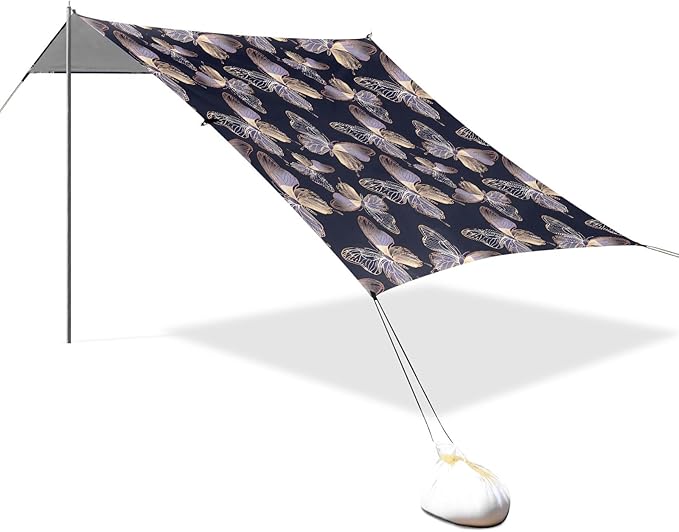 Camping Sun Shelters Decorative Purple and Golden Butterflies Beach Canopy 126 * 110.2in