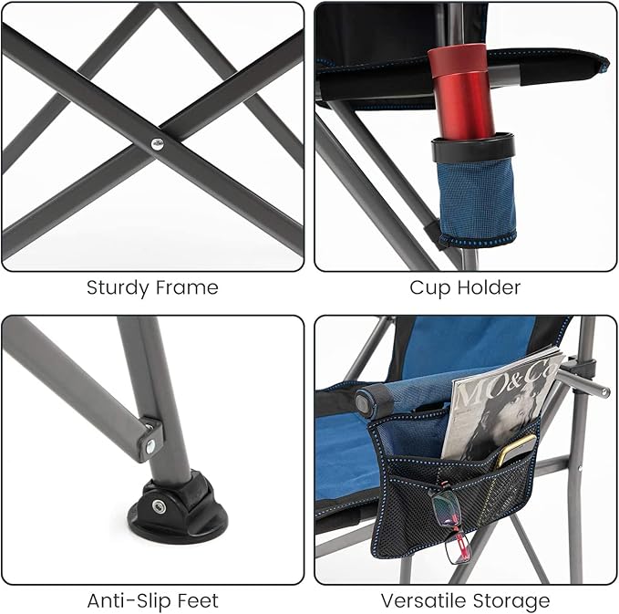 XGEAR Camping Chair Hard Arm High Back Lawn Chair Heavy Duty with Cup Holder for Camp Fishing Hiking Outdoor Carry Bag Included