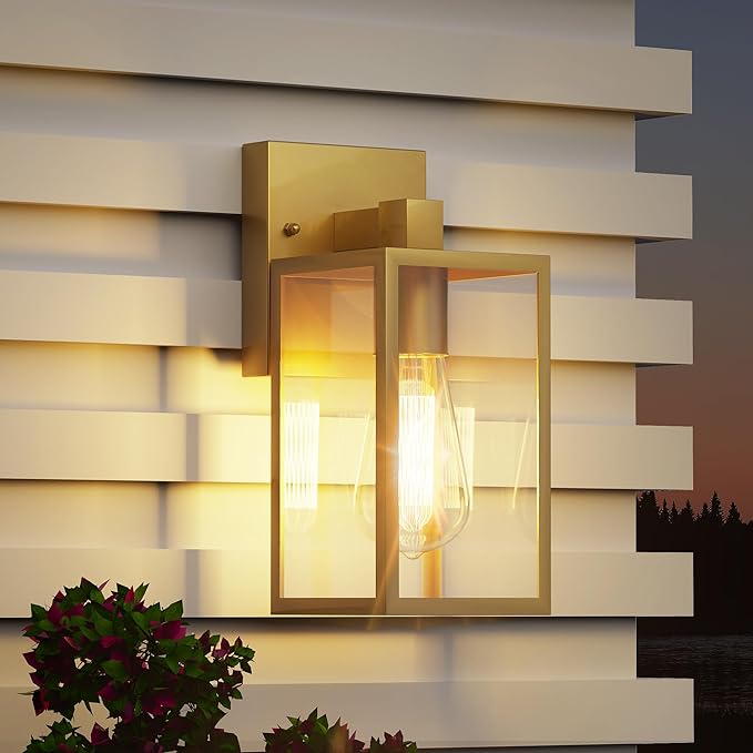 WIHTU Gold Outdoor Exterior Light Fixture for House LED Front Porch Lights for House Waterproof Wall Sconce Lantern Lamp Outside Coach Lights for Patio Garage Doorway Entryway