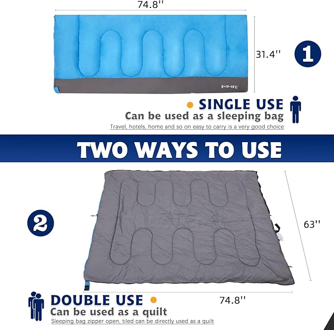 Envelope Sleeping Bag Three Seasons Constant Temperature Sleeping Bag Suitable for All Ages Indoor Hotel Accommodation or Outdoor Travel…
