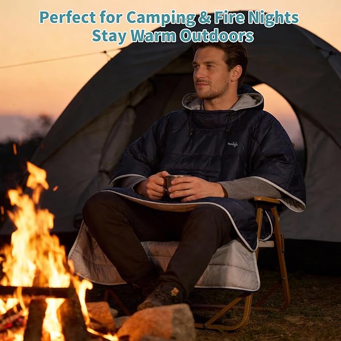 Tentock Wearable Blanket Sleeping Bag Waterproof &amp Machine Washable Poncho with Hood for Stadium Camping Wheelchair Use