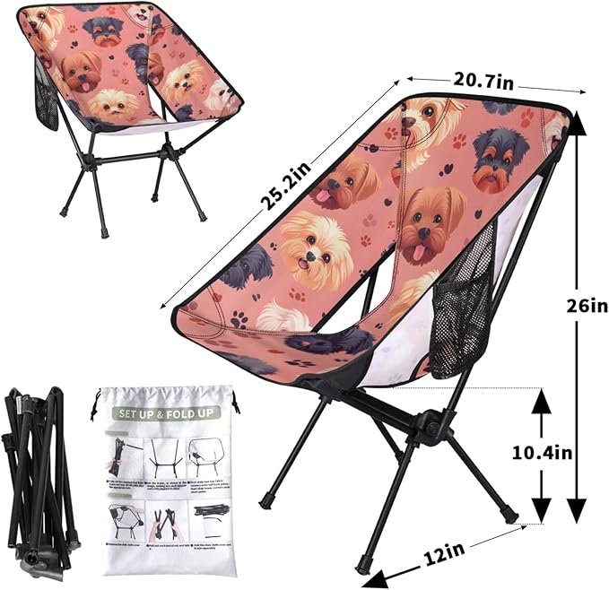 Honeybaby Folding Camping Chair Dogs Paw Prints Camping Chairs Lightweight Portable Chair Outdoor Foldable Chairs for Camping Travel Picnic Beach Hiking