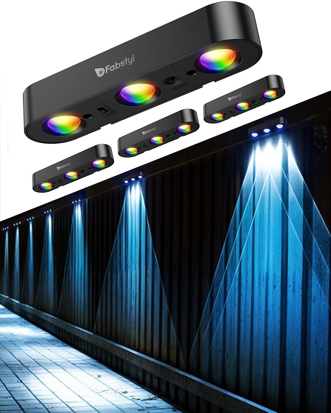 Solar Fence Lights 4 Pack Outdoor Fence Light Solar Powered with Sync Group Control &amp 10 Light Modes Solar Wall Lights Outdoor Waterproof IP65 for Deck Patio Backyard Wall Pool Step