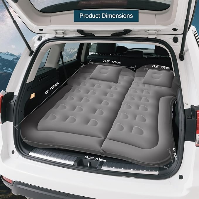SUV Air Mattress for Camping Air Mattress for Car Compatible with SUV Camping Bed with Pump Inflatable Sleeping Pad for Car Backseat Truck Travel Bed for Road Trip (Grey)