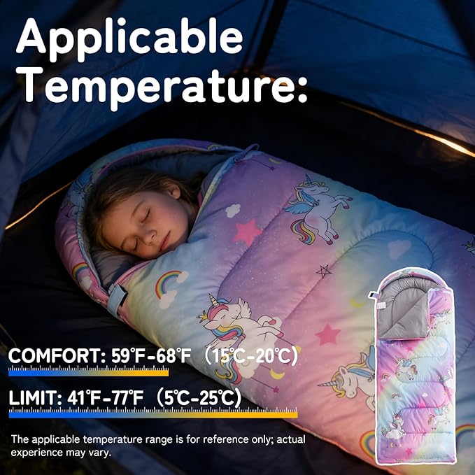 tuphen Kids Sleeping Bag - 50-77℉ 3-Season Waterproof Sleeping Bag for Boys &amp Girls Lightweight 2.2 lbs Camping Gear with Compression Bag Ideal for Camping Hiking Indoor